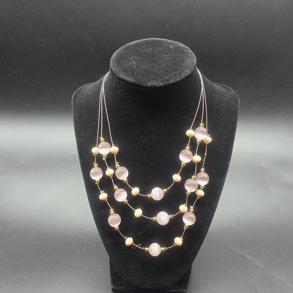 Bijou Brigitte Glass Beaded Necklace Layered 15" Adjustable Boho Pink NEW